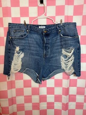Good American Blue Distressed High-Rise Jean Shorts